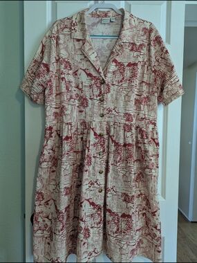 Vintage-Inspired Red & Cream Print Midi Dress